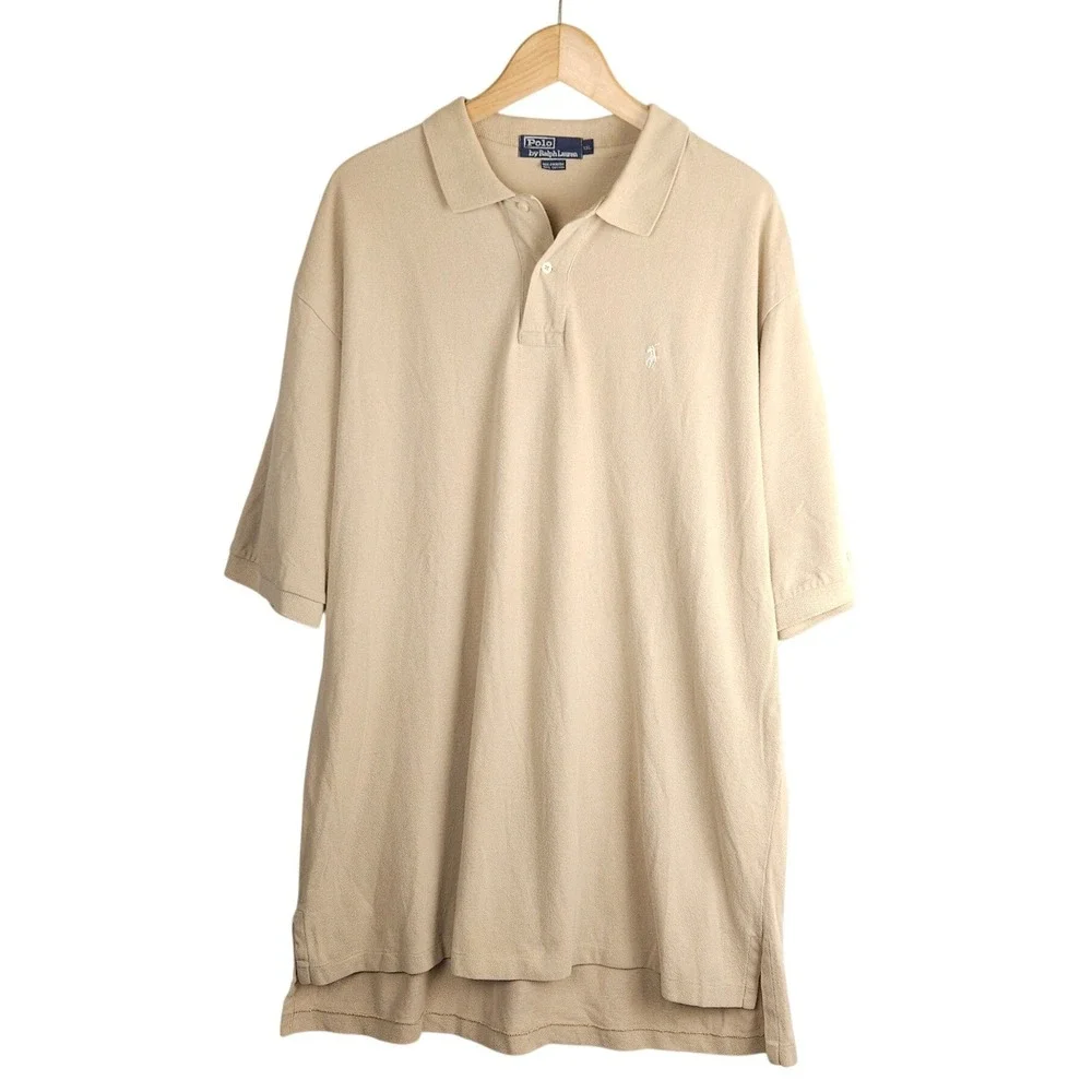 Vintage Polo Ralph Lauren XXL Tan Pique‎ Cotton Polo Shirt Big & Tall